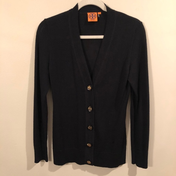 tory burch black cardigan with gold buttons